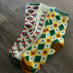 Colorful Geometric and Floral Socks Trio